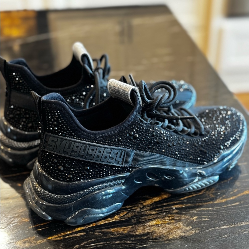 STEVE MADDEN  Black Crystal-Embellished Chunky Lace-Up Sneakers